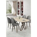 Canisa Concept Kaye Serisi Mdf 90X168 Traverten Mutfak Masası Takımı 4 Gri Sandalye