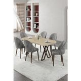 Canisa Concept Kaye Serisi Mdf 90X168 Traverten Mutfak Masası Takımı 6 Gri Sandalye
