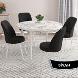 Canisa Concept Kea Serisi Yuvarlak Beyaz Mermer Desen Mutfak Masa Takımı ve 4 Babyface Sandalye - Siyah