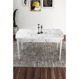 Canisa Concept Kor Serisi 70X114 Açılabilir Beyaz Mermer Desenli Mutfak Masası, Yemek Masası