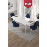 Canisa Concept Kor Serisi, 70X114 Açılabilir Mdf Beyaz Yemek Masası Takımı,4 Lacivert Sandalye