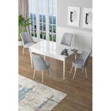Canisa Concept Kor Serisi 70X114 Açılabilir Mdf Mutfak Masası Takımı Beyaz Masa 4 Gri Sandalye