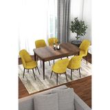 Canisa Concept Kor Serisi 70x114 cm Açılabilir Beyaz Hardal Mermer Desen Mutfak Masa Takımı