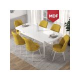Canisa Concept Kor Serisi 70x114 cm Açılabilir Beyaz Hardal Mutfak Masa Takımı