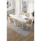 Canisa Concept Kor Serisi 70x114 cm Açılabilir Beyaz Krem Mutfak Masa Takımı