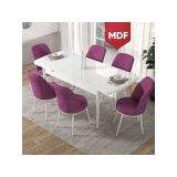 Canisa Concept Kor Serisi 70x114 cm Açılabilir Beyaz Mor Mutfak Masa Takımı