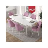 Canisa Concept Kor Serisi 70x114 cm Açılabilir Beyaz Pembe Mutfak Masa Takımı