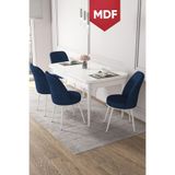 Canisa Concept Kor Serisi 70x114 cm Açılabilir MDF Beyaz Yemek Masası Takımı, 4 Lacivert Sandalye