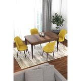 Canisa Concept Kor Serisi 70x114 cm Açılabilir Mutfak Masası Takımı, Barok Desen Masa, 4 Hardal Sarısı Sandalye PRA-4590985-753266