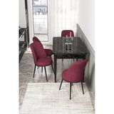 Canisa Concept Kor Serisi 70x114 cm Açılabilir Siyah Bordo Mermer Desen Mutfak Masa Takımı