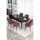 Canisa Concept Kor Serisi 70x114 cm Açılabilir Siyah Gül Kurusu Mermer Desen Mutfak Masa Takımı