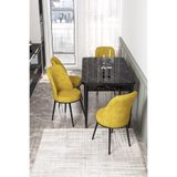 Canisa Concept Kor Serisi 70x114 cm Açılabilir Siyah Hardal Mermer Desen Mutfak Masa Takımı