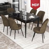 Canisa Concept Kor Serisi 70x114 cm Açılabilir Siyah Kahverengi Mermer Mutfak Masa Takımı