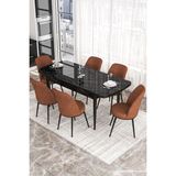 Canisa Concept Kor Serisi 70x114 cm Açılabilir Siyah Kiremit Mermer Mutfak Masa Takımı