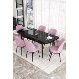 Canisa Concept Kor Serisi 70x114 cm Açılabilir Siyah Pembe Mermer Mutfak Masa Takımı