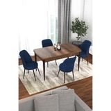 Canisa Concept Kor Serisi 70x114 cm Açılabilir Yemek Masası Takımı, Barok Ahşap Desen Masa ve 4 Lacivert Sandalye