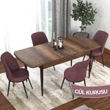 Canisa Concept Kor Serisi Barok Ahşap Desen 70X114 Açılabilir Mutfak Masa Takımı, 4 Adet Sandalye - Gülkurusu
