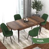 Canisa Concept Kor Serisi Barok Ahşap Desen 70X114 Açılabilir Mutfak Masa Takımı, 4 Adet Sandalye - Haki