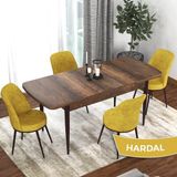 Canisa Concept Kor Serisi Barok Ahşap Desen 70X114 Açılabilir Mutfak Masa Takımı, 4 Adet Sandalye - Hardal