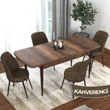 Canisa Concept Kor Serisi Barok Ahşap Desen 70X114 Açılabilir Mutfak Masa Takımı, 4 Adet Sandalye - Kahverengi