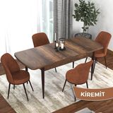 Canisa Concept Kor Serisi Barok Ahşap Desen 70X114 Açılabilir Mutfak Masa Takımı, 4 Adet Sandalye - Kiremit