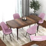 Canisa Concept Kor Serisi Barok Ahşap Desen 70X114 Açılabilir Mutfak Masa Takımı, 4 Adet Sandalye - Pembe