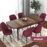 Canisa Concept Kor Serisi Barok Ahşap Desen 70X114 Açılabilir Mutfak Masa Takımı, 6 Adet Sandalye - Bordo