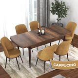 Canisa Concept Kor Serisi Barok Ahşap Desen 70X114 Açılabilir Mutfak Masa Takımı, 6 Adet Sandalye - Cappucino