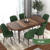 Canisa Concept Kor Serisi Barok Ahşap Desen 70X114 Açılabilir Mutfak Masa Takımı, 6 Adet Sandalye - Haki Yeşili