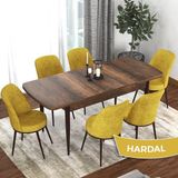 Canisa Concept Kor Serisi Barok Ahşap Desen 70X114 Açılabilir Mutfak Masa Takımı, 6 Adet Sandalye - Hardal