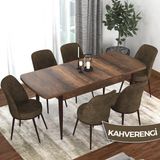 Canisa Concept Kor Serisi Barok Ahşap Desen 70X114 Açılabilir Mutfak Masa Takımı, 6 Adet Sandalye - Kahverengi