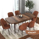 Canisa Concept Kor Serisi Barok Ahşap Desen 70X114 Açılabilir Mutfak Masa Takımı, 6 Adet Sandalye - Kiremit