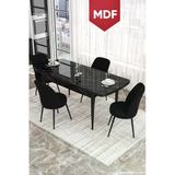 Canisa Concept Kor Serisi Siyah Mermer Desen 70x114 cm Açılabilir Masa 4 Sandalye Mutfak Masa Takımı