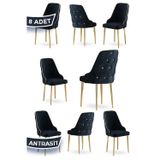 Canisa Concept Krax Serisi 1.Sınıf Babyface Kumaş Yemek Odası Sandalyesi Gold Metal Ayak 8 Adet Antrasit Sandalye