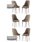 Canisa Concept Krax Serisi 1.Sınıf Babyface Kumaş Yemek Odası Sandalyesi Gümüş Metal Ayak 6 Adet Cappucino Sandalye