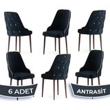 Canisa Concept Krax Serisi 1.sınıf Babyface Kumaş Yemek Odası Sandalyesi Kahve Metal Ayak 6 Adet Sandalye - Antrasit - Kahve Ayaklar