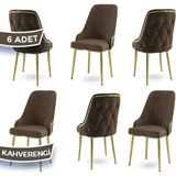 Canisa Concept Krax Serisi Babyface Kumaş Yemek Odası Sandalyesi Gold Metal Ayak 6 Adet Sandalye - Kahverengi - Gold Ayaklar