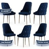 Canisa Concept Krax Serisi Babyface Kumaş Yemek Odası Sandalyesi Gümüş Metal Ayak 6 Adet Sandalye - Lacivert - Gümüş Ayaklar