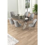 Canisa Concept Lai Serisi 90X168 Lak Panel Antrasit Ironi Krom Ayak Masa Takımı 6 Gri Sandalye