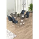 Canisa Concept Lai Serisi 90X168 Lak Panel Antrasit İroni Masa 4 Antrasit Sandalye Krom Kaplama Ayak