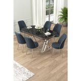 Canisa Concept Lai Serisi 90X168 Lak Panel Sonata Krom Ayak Masa Takımı 6 Antrasit Sandalye