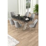 Canisa Concept Lai Serisi 90X168 Lak Panel Sonata Krom Ayak Masa Takımı 6 Gri Sandalye