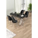Canisa Concept Lai Serisi 90X168 Lak Panel Sonata Masa Ve 4 Siyah Sandalye Krom Kaplama Ayak
