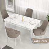 Canisa Concept Lav Serisi Sabit 80X130 Beyaz Mermer Desen Mutfak Masası Takımı 4 Sandalye Gold Halkalı - Cappucino