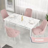 Canisa Concept Lav Serisi Sabit 80X130 Beyaz Mermer Desen Mutfak Masası Takımı 4 Sandalye Gold Halkalı - Pembe