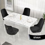 Canisa Concept Lav Serisi Sabit 80X130 Beyaz Mermer Desen Mutfak Masası Takımı 4 Sandalye Gold Halkalı - Siyah