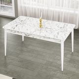 Canisa Concept Lav Serisi Sabit 80X130 Beyaz Mermer Desen Mutfak Masası Takımı 4 Sandalye Gold Halkalı - Su Yeşili