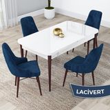 Canisa Concept Lia Serisi, 80 x 132 cm Açılabilir Mutfak Masa Takımı, Beyaz Masa Ceviz Ayak 4 Sandalye - Lacivert