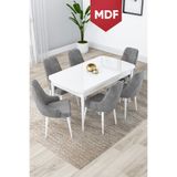 Canisa Concept Lia Serisi 80x132 MDF Açılabilir Mutfak Masası Takımı Beyaz Masa 6 Gri Sandalye