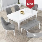 Canisa Concept Lia Serisi Açılabilir MDF 80 x 132 cm Mutfak Masa Takımı Beyaz Masa 4 Sandalye ve 1 Bench - Gri
